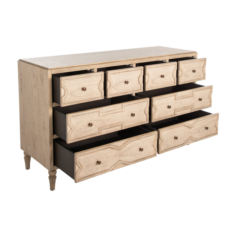 Blonde Natural Wood 8-Drawer Geometric Dresser