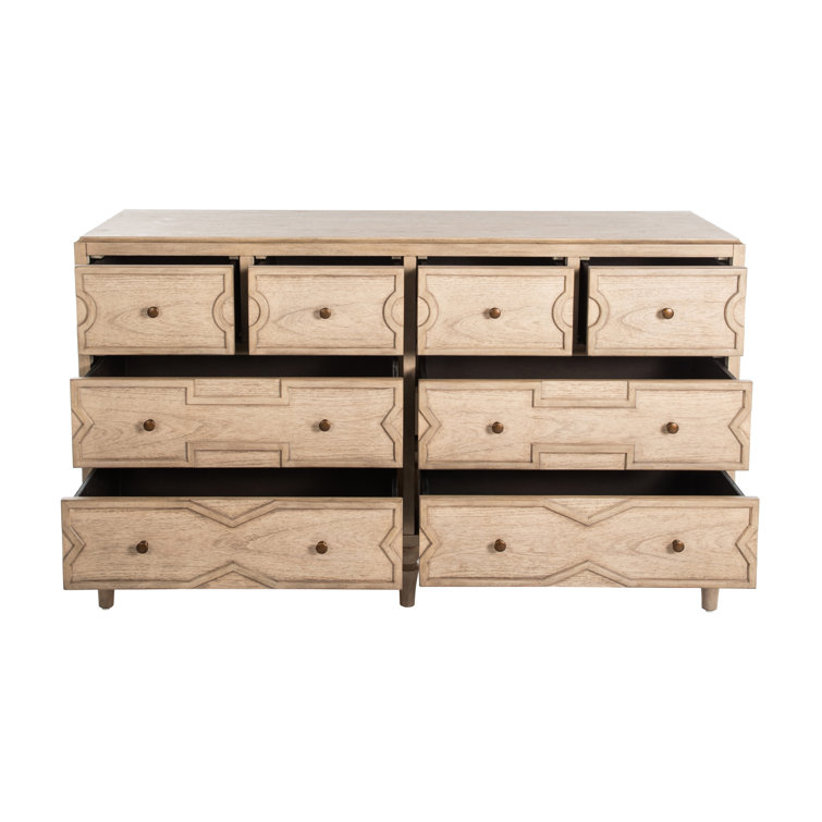 Blonde Natural Wood 8-Drawer Geometric Dresser