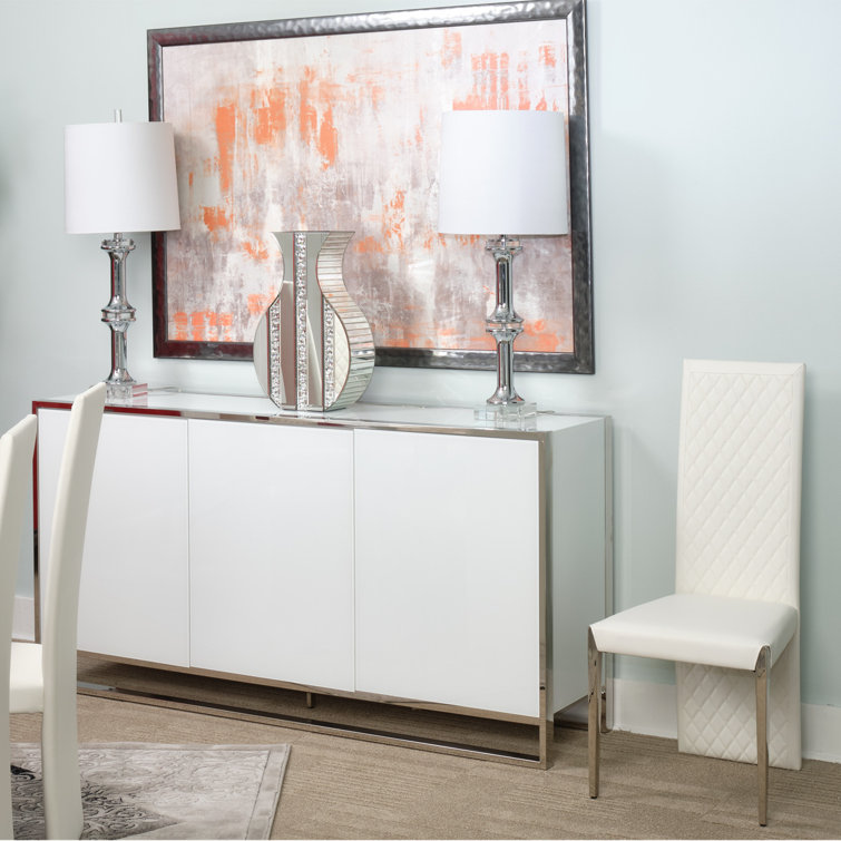 Glossy White 72'' Modern Sideboard with Metal Frame