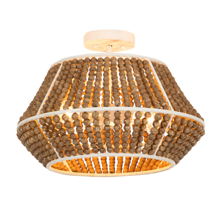 Beige Washed Wood and Plaster 2-Light Semi-Flush Mount