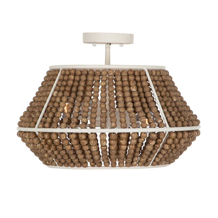 Beige Washed Wood and Plaster 2-Light Semi-Flush Mount