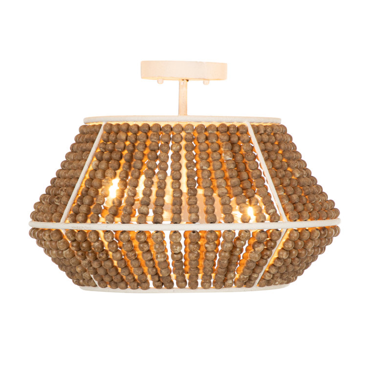 Beige Washed Wood and Plaster 2-Light Semi-Flush Mount