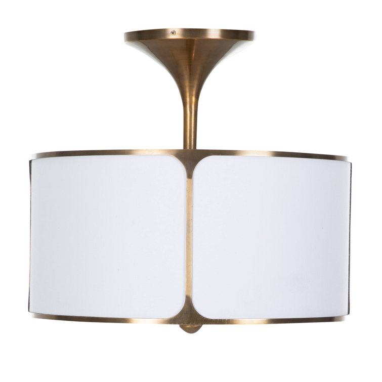 Aged Bronze and Salt Linen Drum Semi-Flush Mount Light