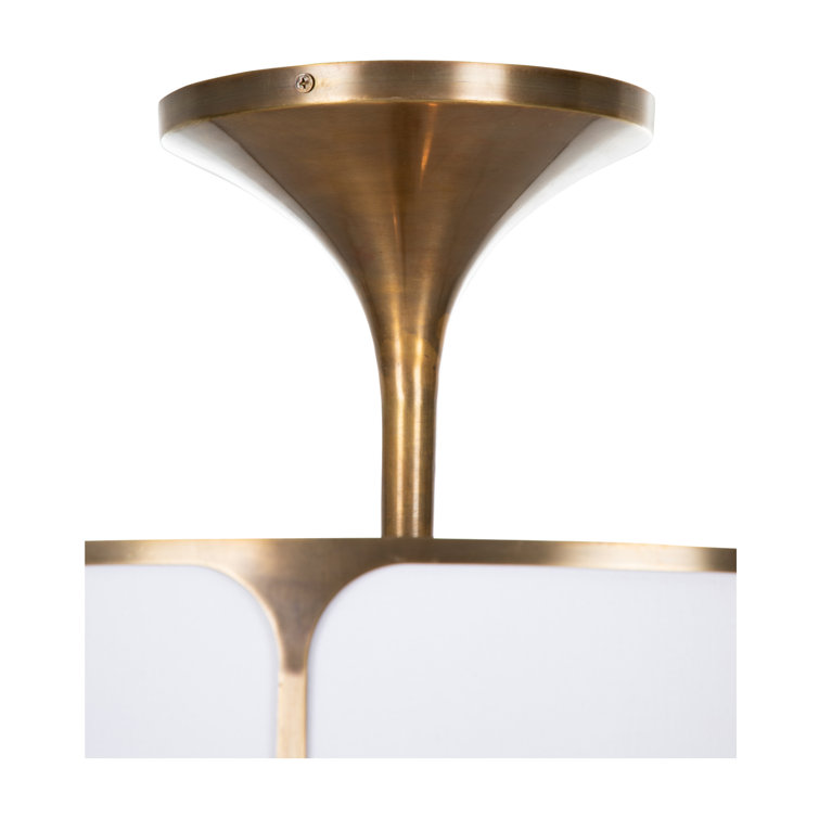 Aged Bronze and Salt Linen Drum Semi-Flush Mount Light