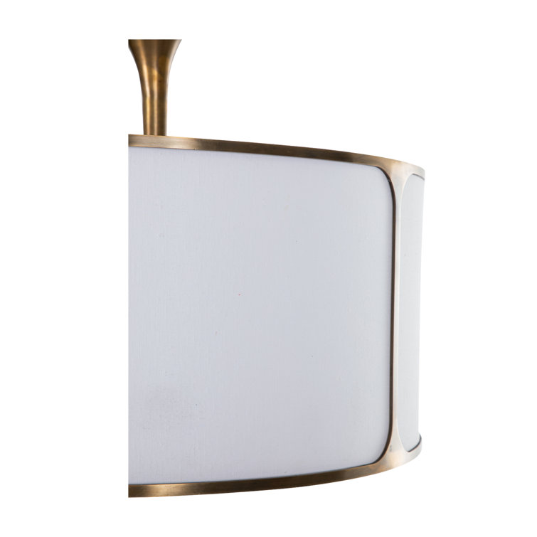 Aged Bronze and Salt Linen Drum Semi-Flush Mount Light