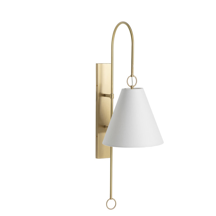 Brass and White Linen Direct Wired Wall Sconce