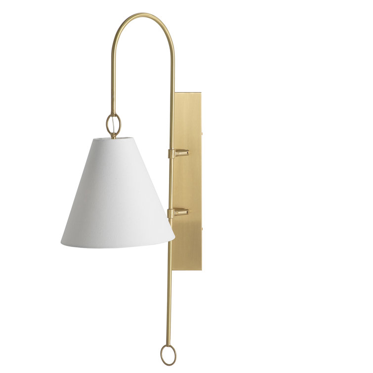 Brass and White Linen Direct Wired Wall Sconce