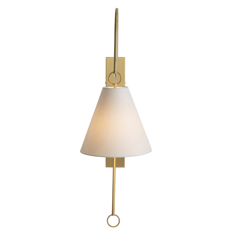 Brass and White Linen Direct Wired Wall Sconce