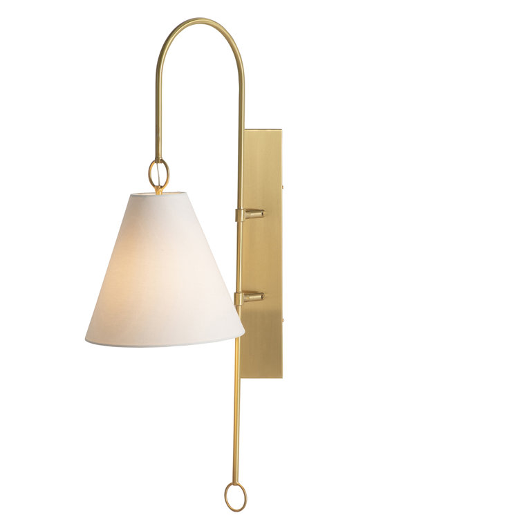 Brass and White Linen Direct Wired Wall Sconce