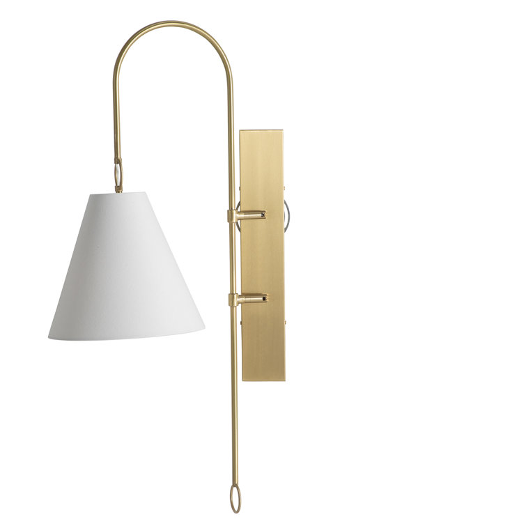 Brass and White Linen Direct Wired Wall Sconce