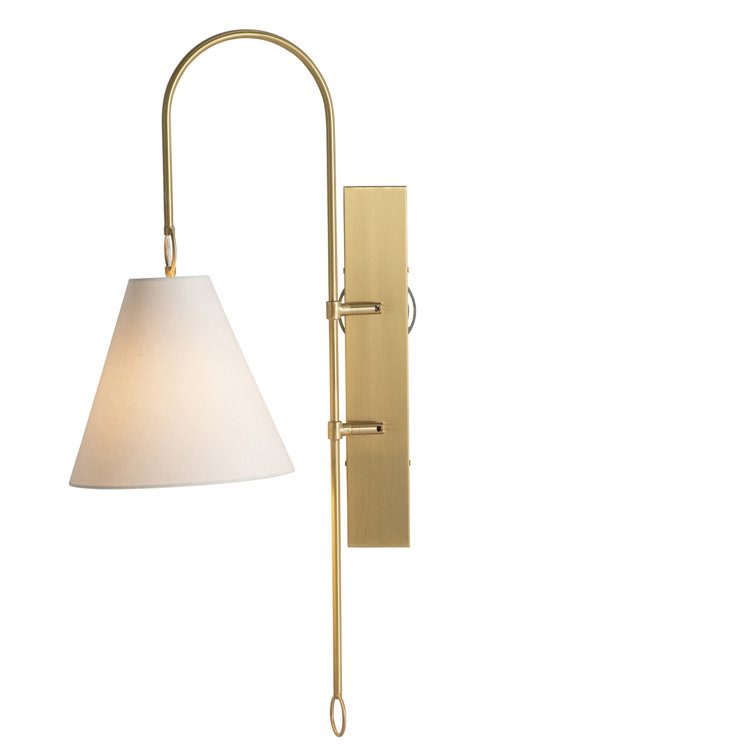 Brass and White Linen Direct Wired Wall Sconce