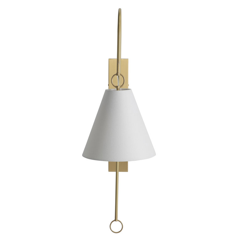 Brass and White Linen Direct Wired Wall Sconce