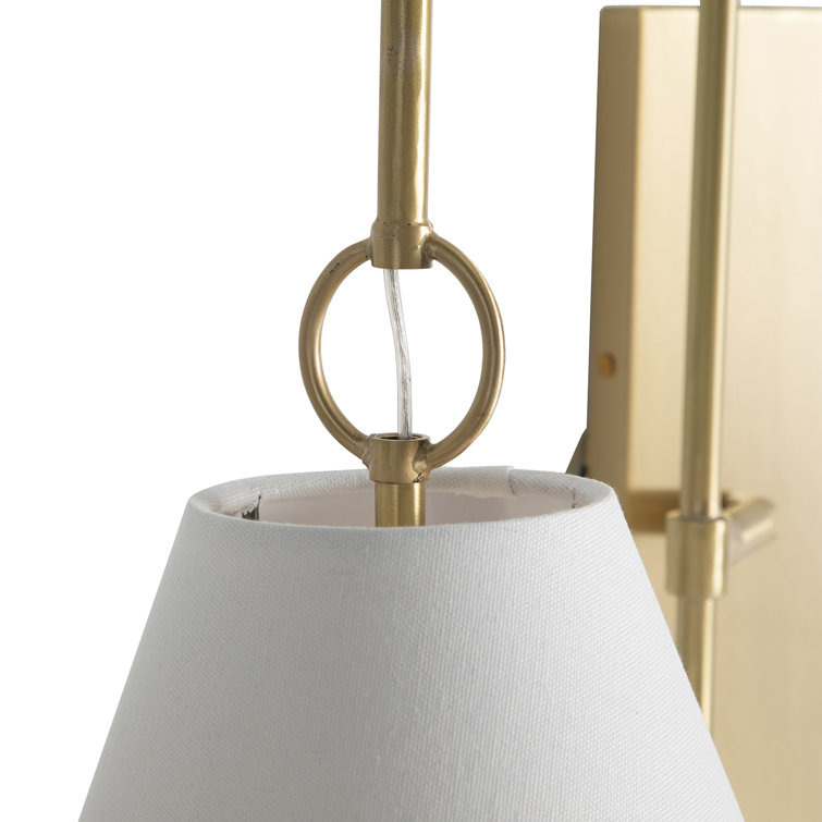 Brass and White Linen Direct Wired Wall Sconce