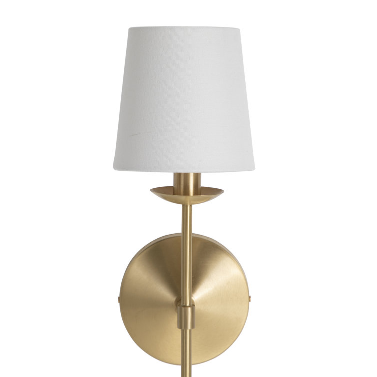 Granville Brass Wall Sconce with White Linen Shade