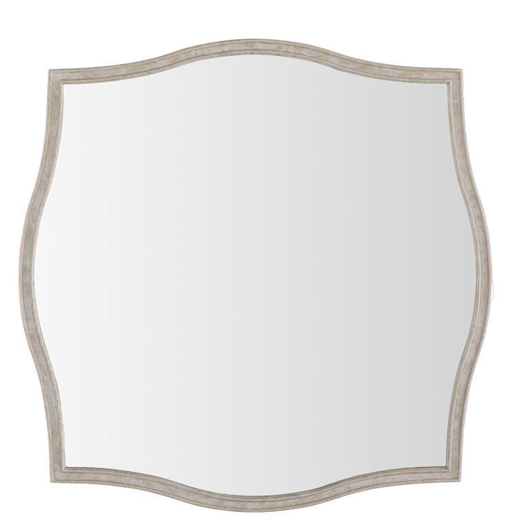 Artesia Distressed White Wood Wall Mirror with Antique Brass Accents