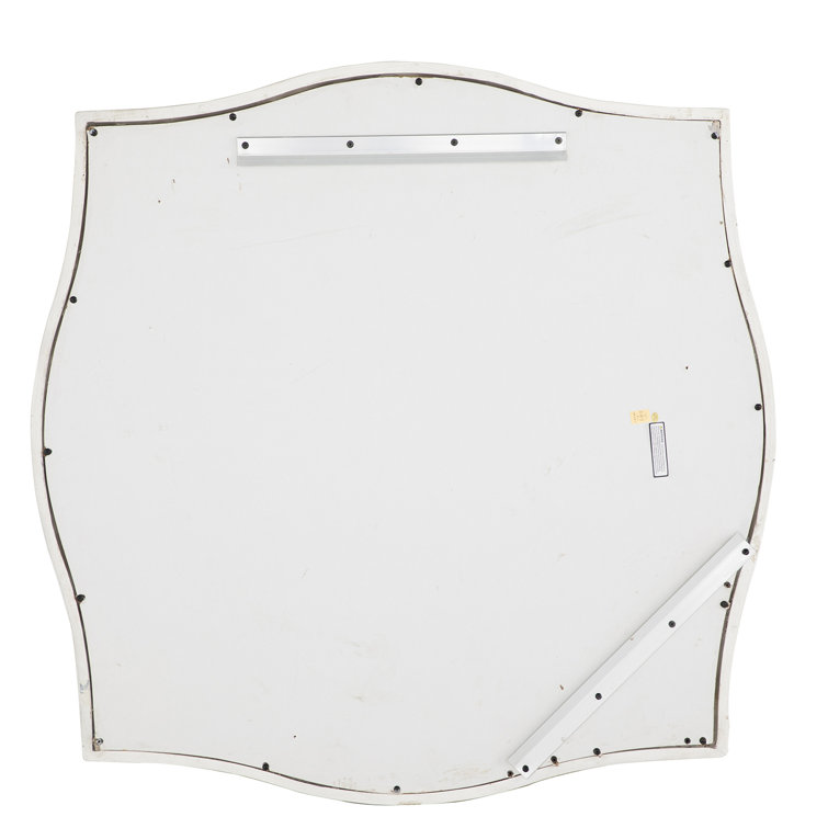 Artesia Distressed White Wood Wall Mirror with Antique Brass Accents