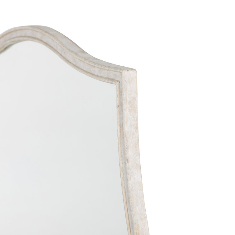Artesia Distressed White Wood Wall Mirror with Antique Brass Accents