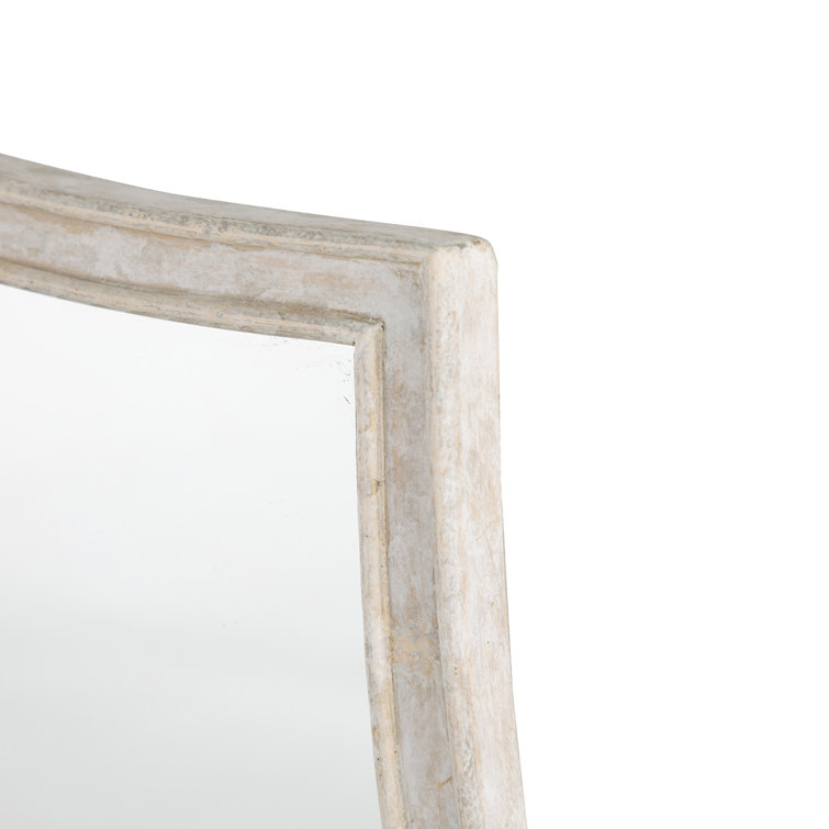 Artesia Distressed White Wood Wall Mirror with Antique Brass Accents