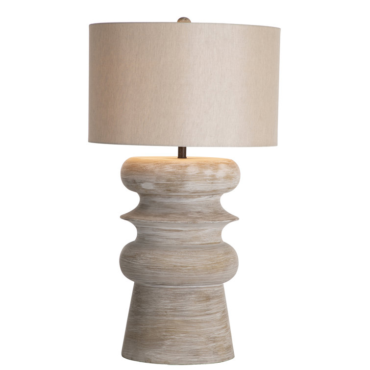 Light Washed Wood and White Linen Table Lamp