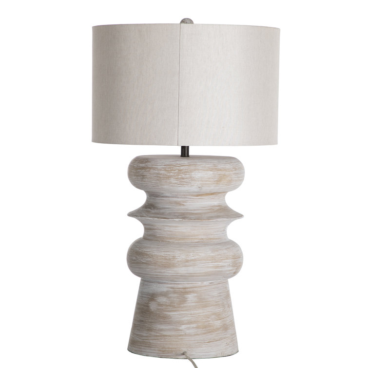 Light Washed Wood and White Linen Table Lamp