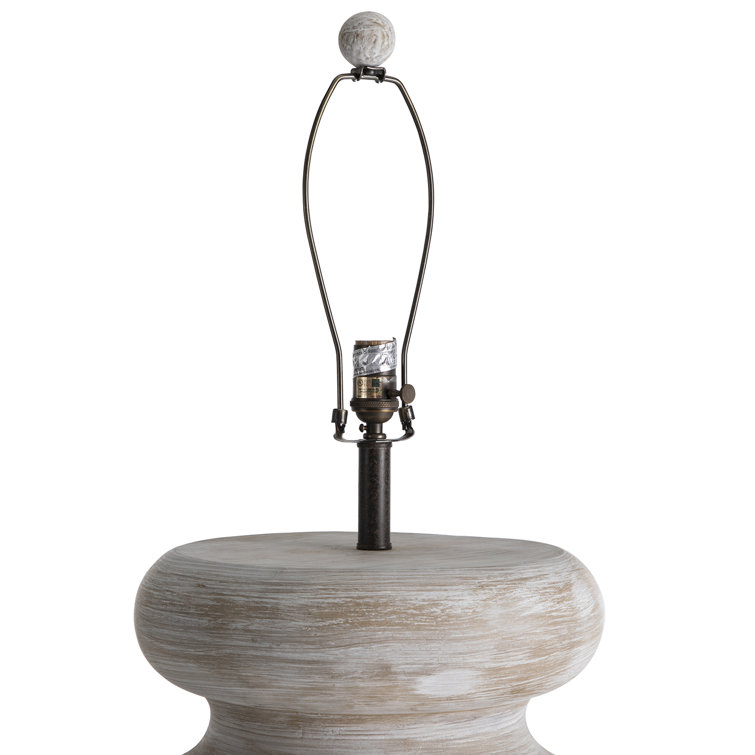 Light Washed Wood and White Linen Table Lamp