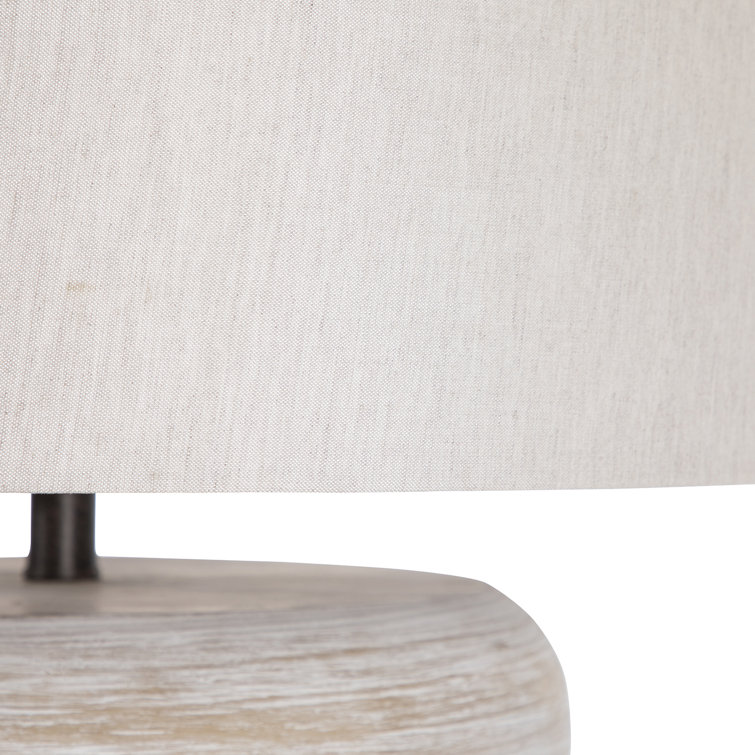 Light Washed Wood and White Linen Table Lamp