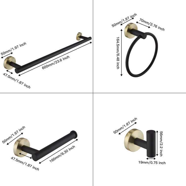 Black and Gold 5-Piece Metal Bathroom Hardware Set