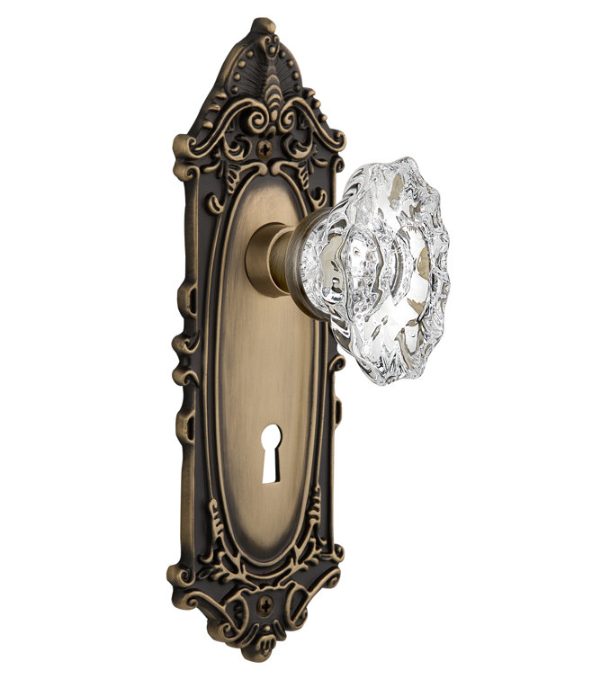 Antique Brass Victorian Plate with Crystal Chateau Door Knob