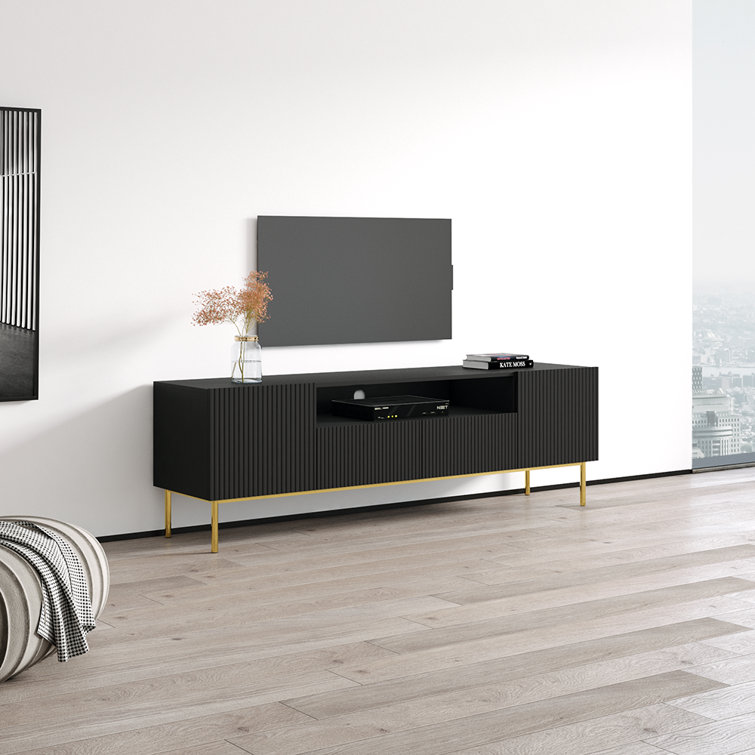 Nicole 75" Matte Black European Modern Media Console with Cabinet