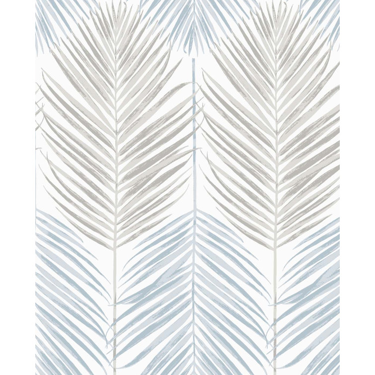 Blue Mist and Daydream Grey Palm Vinyl Peel and Stick Wallpaper Roll