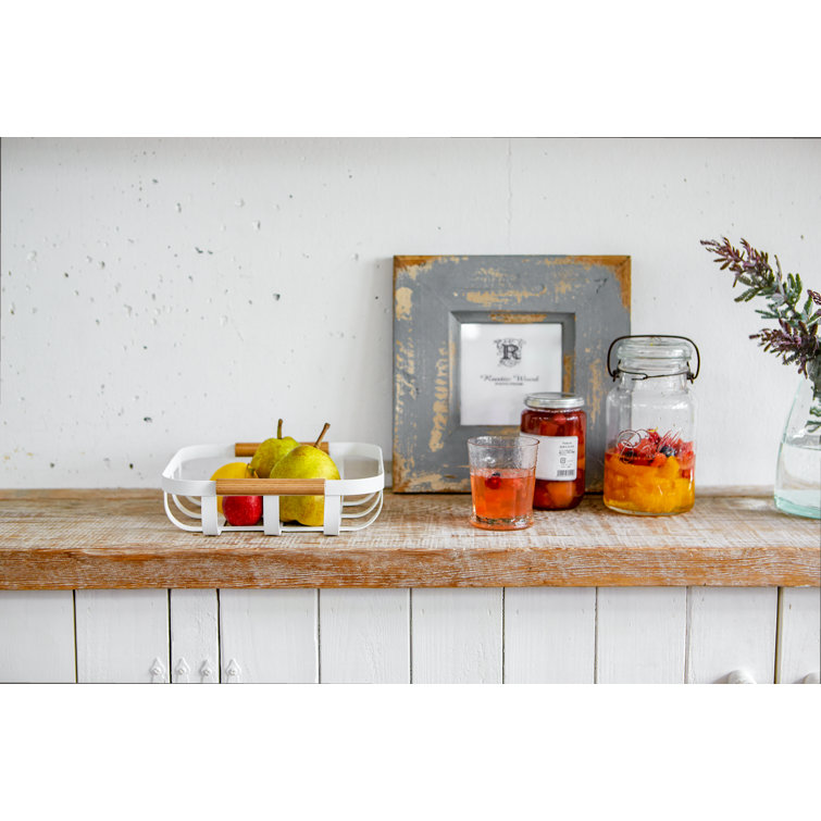 Tosca White Steel and Wood Square Fruit Display Bowl