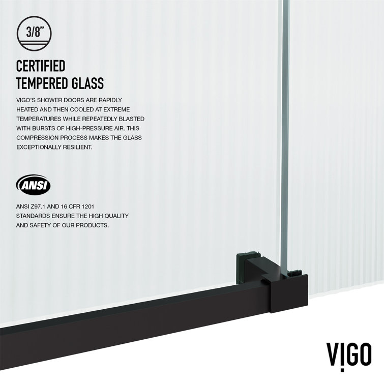Elan E-Class 60" Matte Black Frameless Sliding Tub Door with Fluted Glass