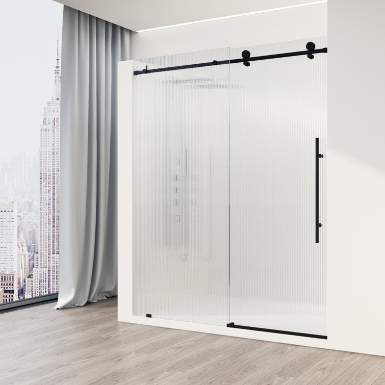 Elan E-Class 56-60" Matte Black Frameless Sliding Shower Door with Fluted Glass