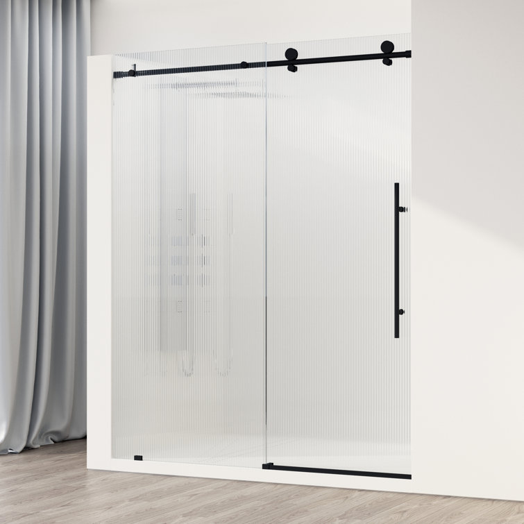 Elan E-Class 56-60" Matte Black Frameless Sliding Shower Door with Fluted Glass