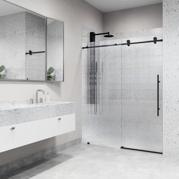 Elan E-Class 56-60" Matte Black Frameless Sliding Shower Door with Fluted Glass