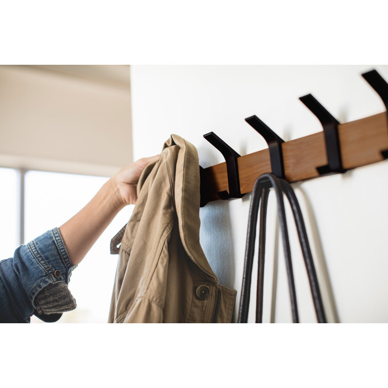 Modern Urban Walnut and Steel Adjustable Wall-Mounted Coat Hanger