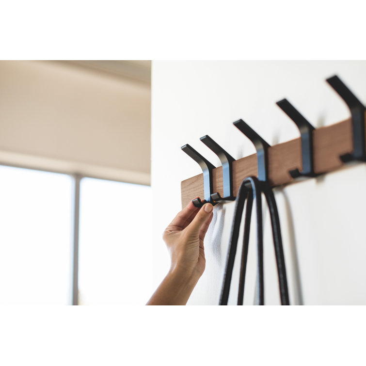 Modern Urban Walnut and Steel Adjustable Wall-Mounted Coat Hanger
