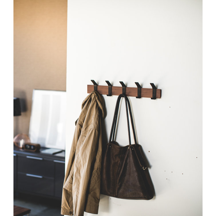 Modern Urban Walnut and Steel Adjustable Wall-Mounted Coat Hanger