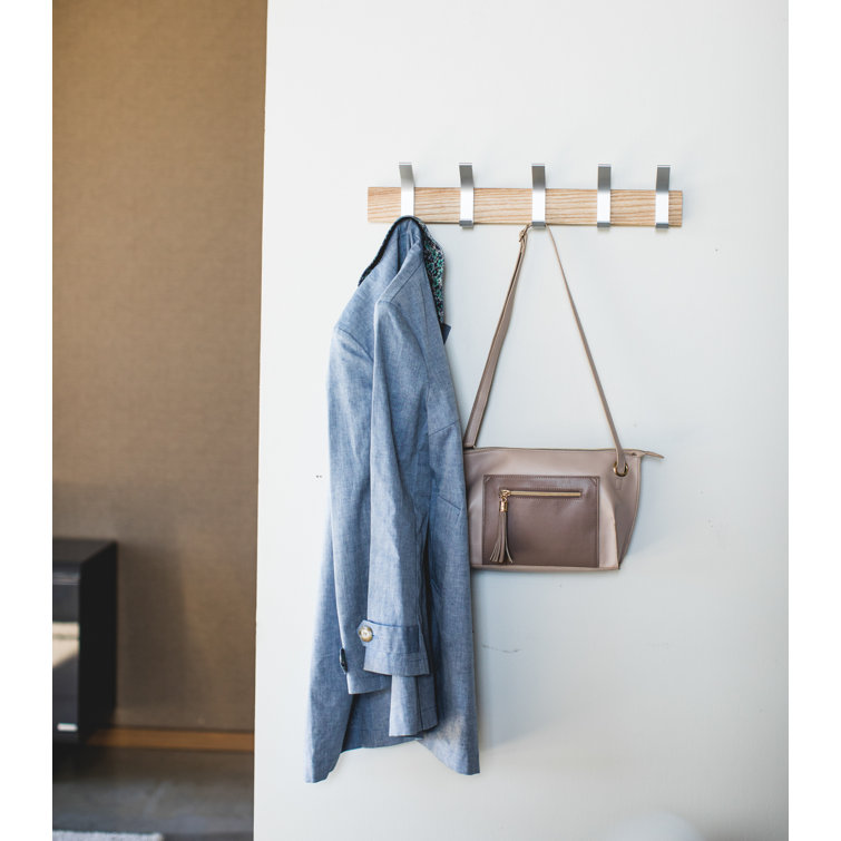 Adjustable Urban Sophisticate Wall-Mounted Coat Hanger in Natural Wood and Aluminum