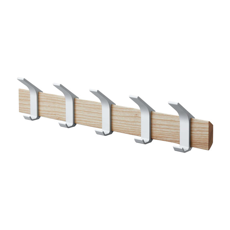 Adjustable Urban Sophisticate Wall-Mounted Coat Hanger in Natural Wood and Aluminum