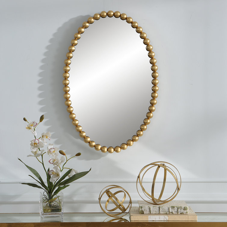 Sanne Gold Beaded Oval Wall Mirror with Metal Frame