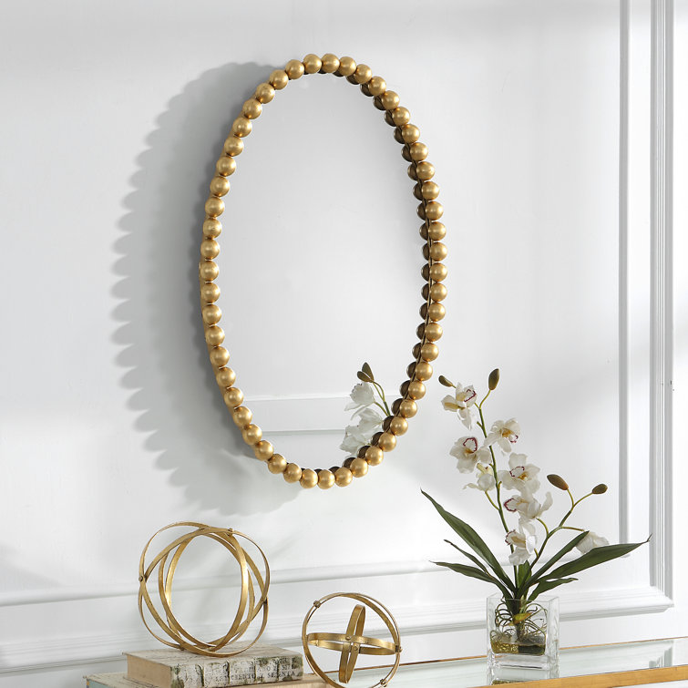 Sanne Gold Beaded Oval Wall Mirror with Metal Frame