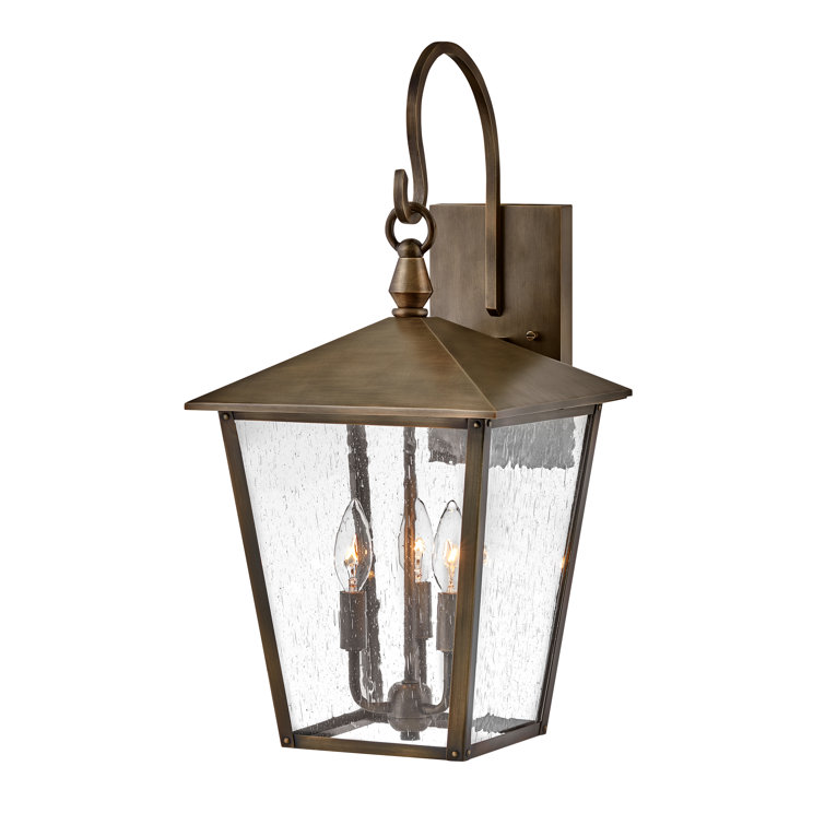Burnished Bronze Large Outdoor Lantern with Seedy Glass