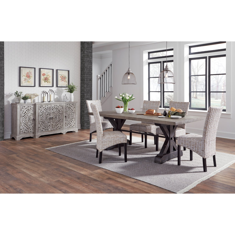 Harmony Grand Gray Mango Wood 72'' Floral Carved Sideboard
