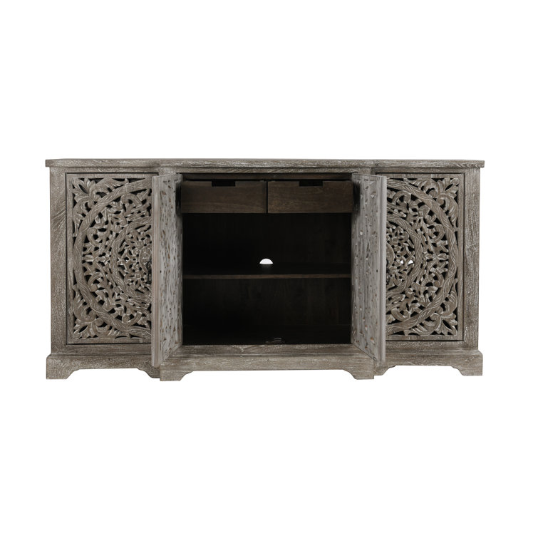Harmony Grand Gray Mango Wood 72'' Floral Carved Sideboard