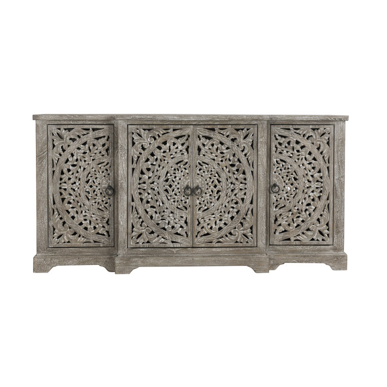 Harmony Grand Gray Mango Wood 72'' Floral Carved Sideboard
