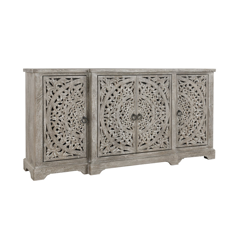 Harmony Grand Gray Mango Wood 72'' Floral Carved Sideboard