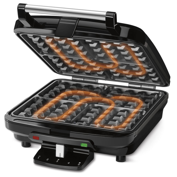 Stainless Steel 4-Slice Belgian Waffle Maker with Non-Stick Coating