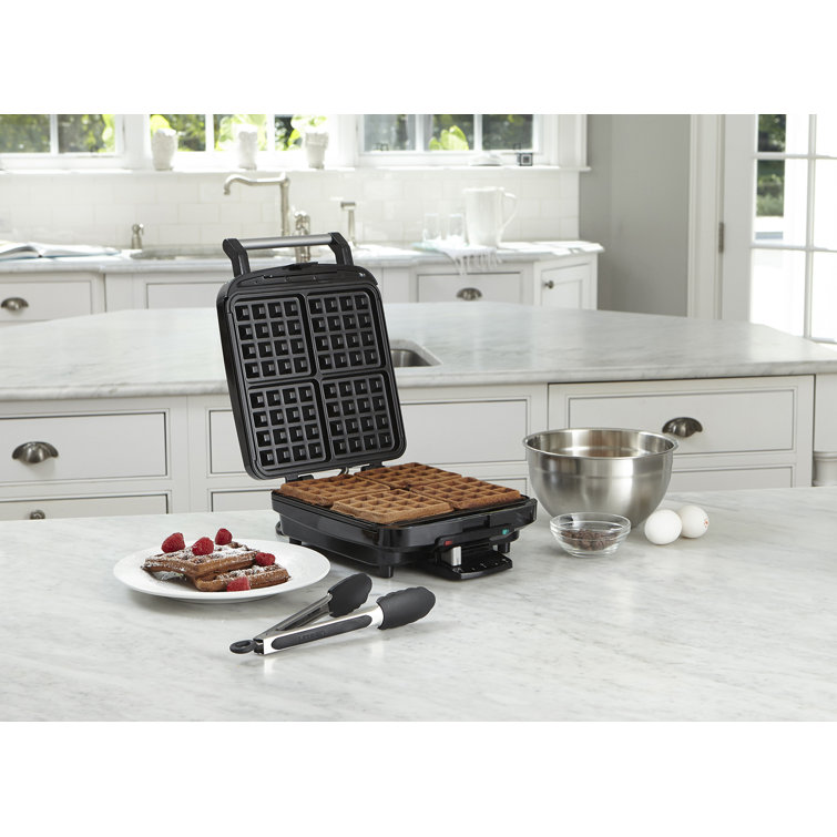 Stainless Steel 4-Slice Belgian Waffle Maker with Non-Stick Coating