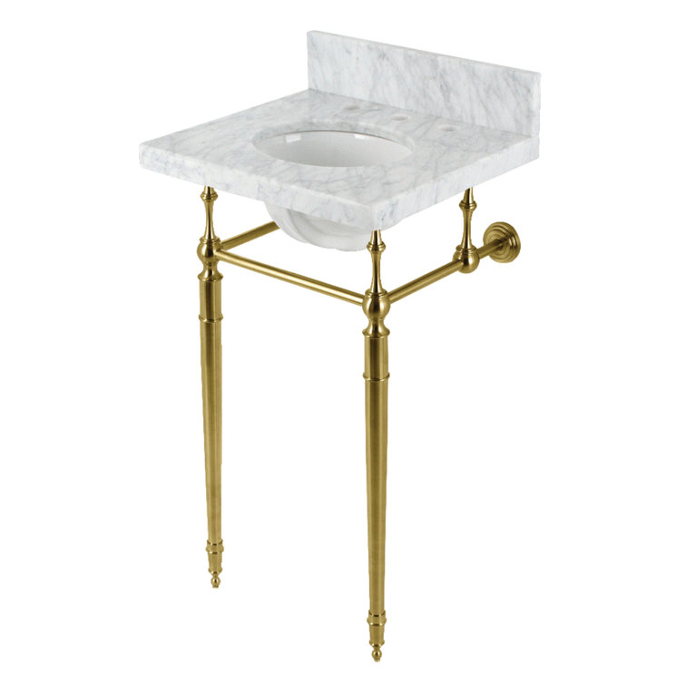 Edwardian 19" White Marble Console Sink with Brass Legs
